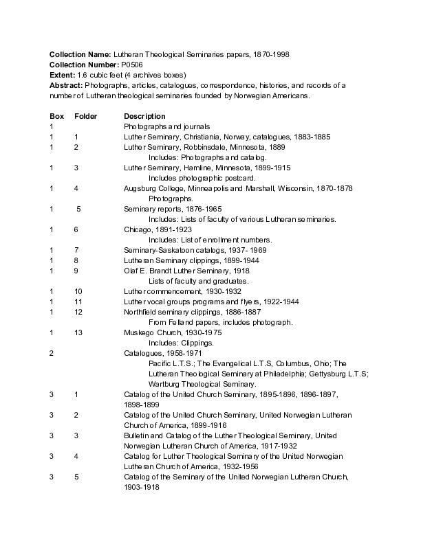 Finding aid to the Lutheran Theological Seminaries papers, 1870-1998