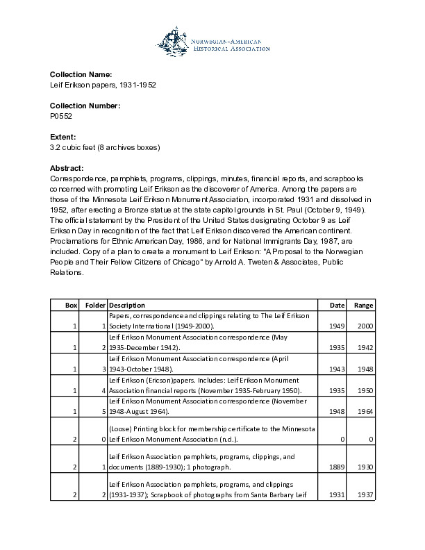 Finding aid to the Leif Erikson papers, 1931-1952