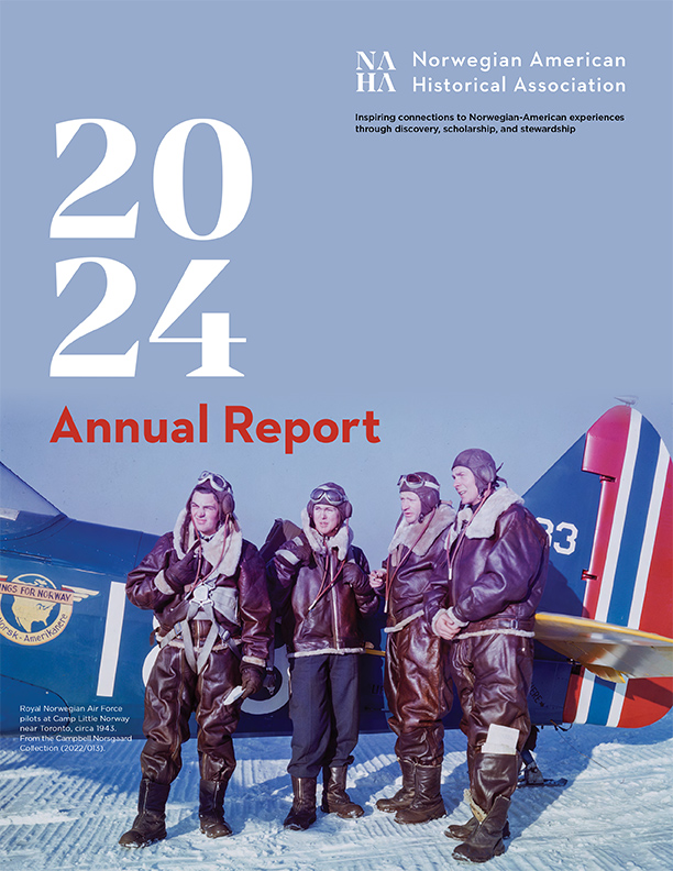 NAHA 2024 Annual Report cover, featuring a vintage photo of four men in bomber jackets standing beside a small airplane on a snowy airfield